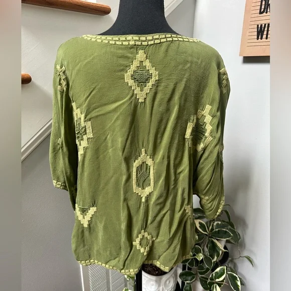 Embroidered Olive Green Blouse Top - Picture 3 of 5